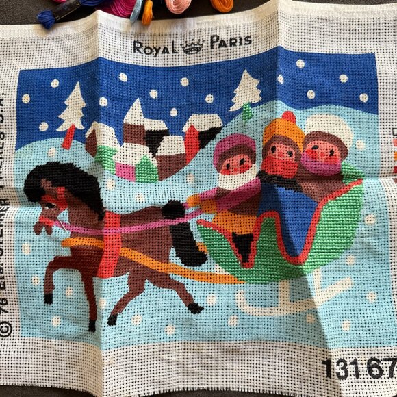 Vintage Royal Paris Tapestry Canvas Kit "Sleigh Ride" With Embroidery Thread - Picture 2 of 4